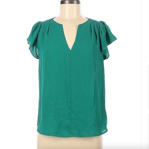 Maison Jules Teal Green Flutter Sleeve Shirt - Sz Medium